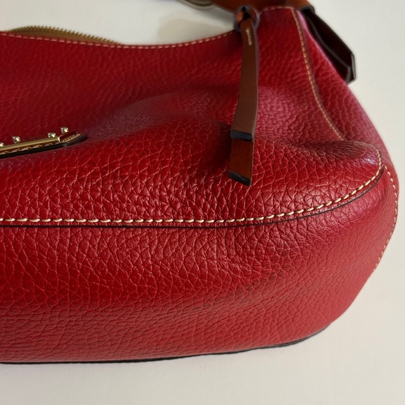 Dooney & Bourke Red Pebble Grain  Leather Hobo with Brown Leather Strap NWOT - Picture 6 of 13